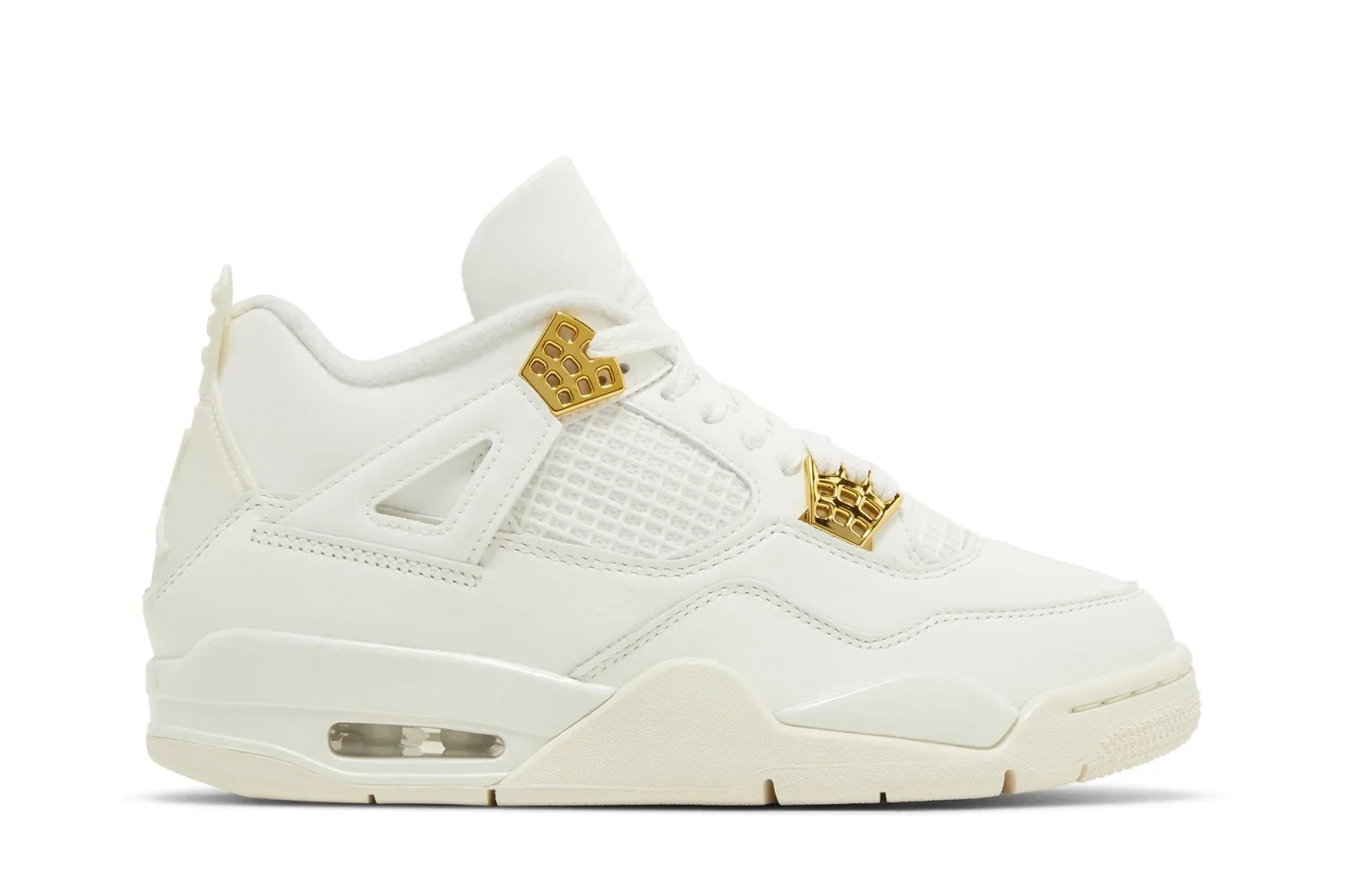 Tênis Air Jordan 4 Retro Metallic Gold Branco vista lateral