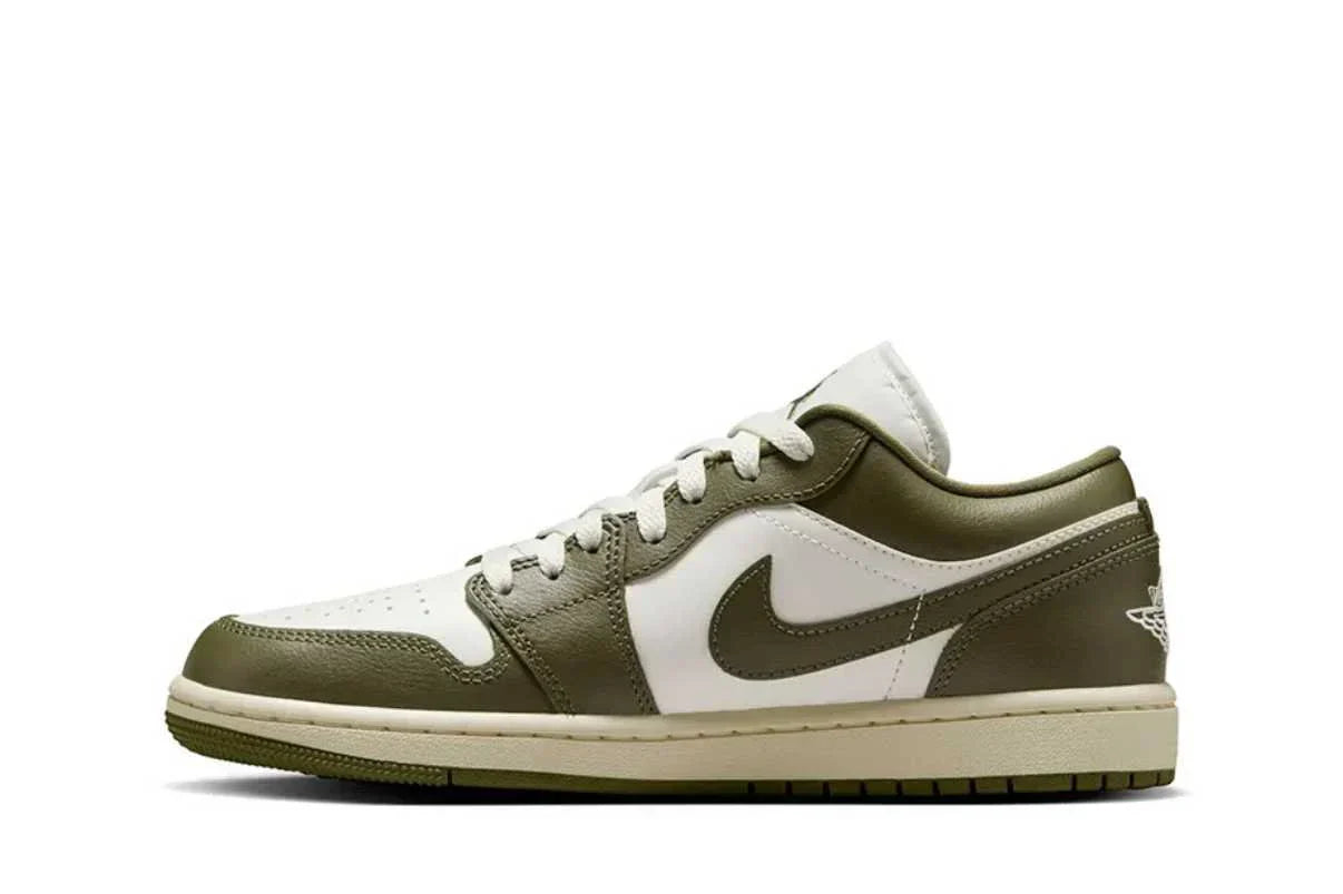 Tênis Air Jordan 1 Low Medium Olive Verde detalhe lateral