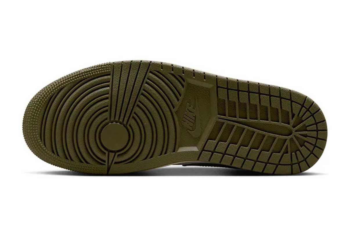 Tênis Air Jordan 1 Low Medium Olive Verde detalhe do acabamento