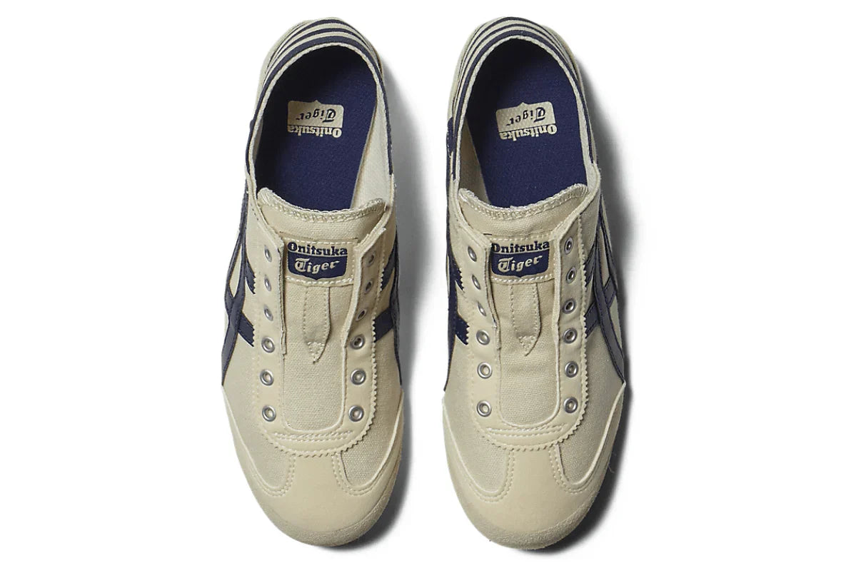 Tênis Onitsuka Tiger Mexico 66 Paraty Natural Navy Bege detalhe do material