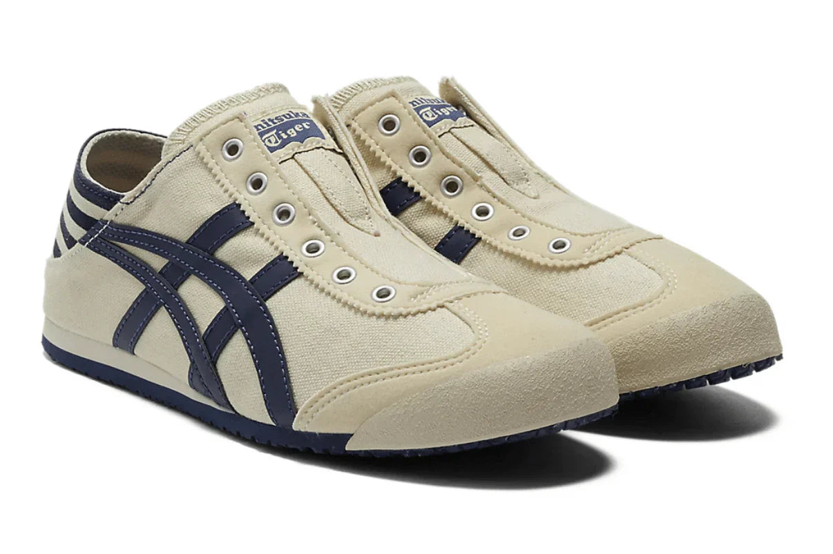 Tênis Onitsuka Tiger Mexico 66 Paraty Natural Navy Bege detalhe lateral