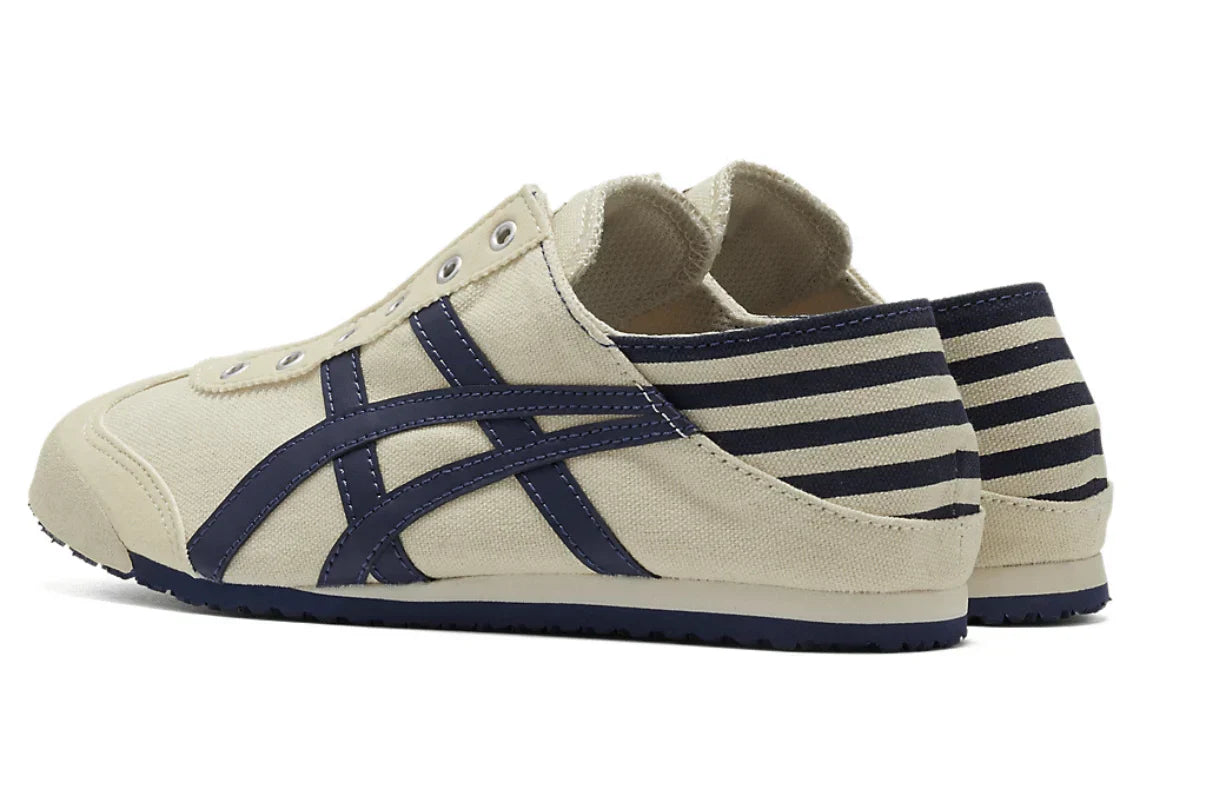 Tênis Onitsuka Tiger Mexico 66 Paraty Natural Navy Bege detalhe frontal
