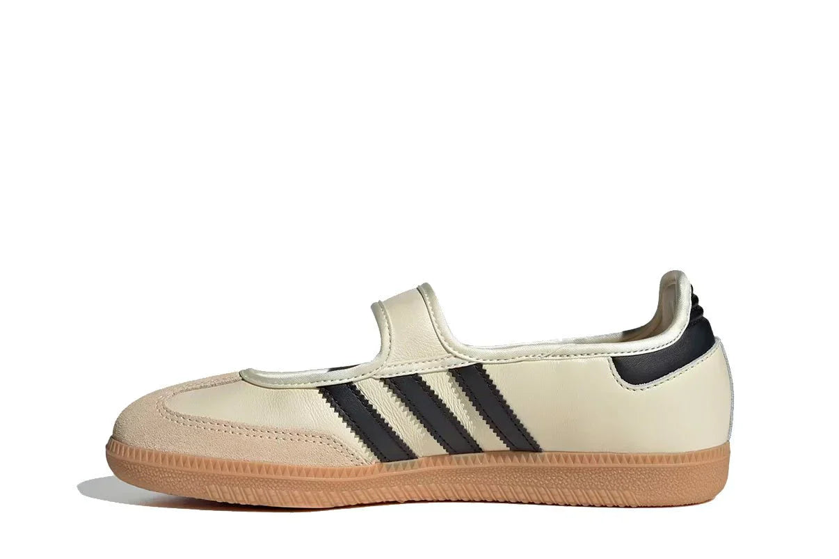 Tênis Adidas Samba Jane Cream Black Gum Bege detalhe do material