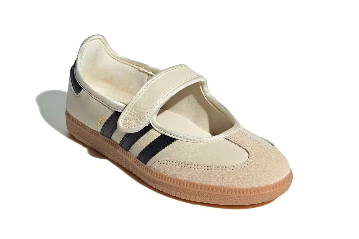 Tênis Adidas Samba Jane Cream Black Gum Bege detalhe do acabamento