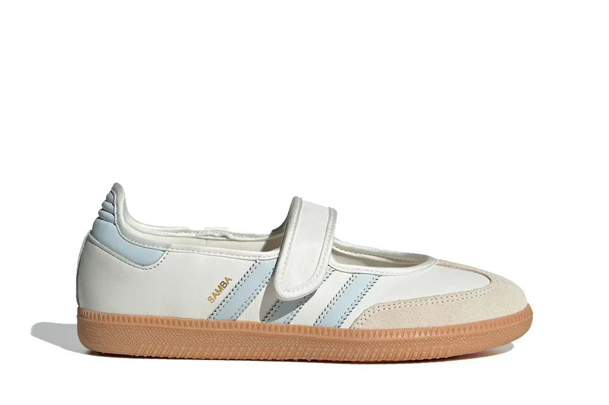 Tênis Adidas Samba Jane White Blue Gum Branco vista lateral