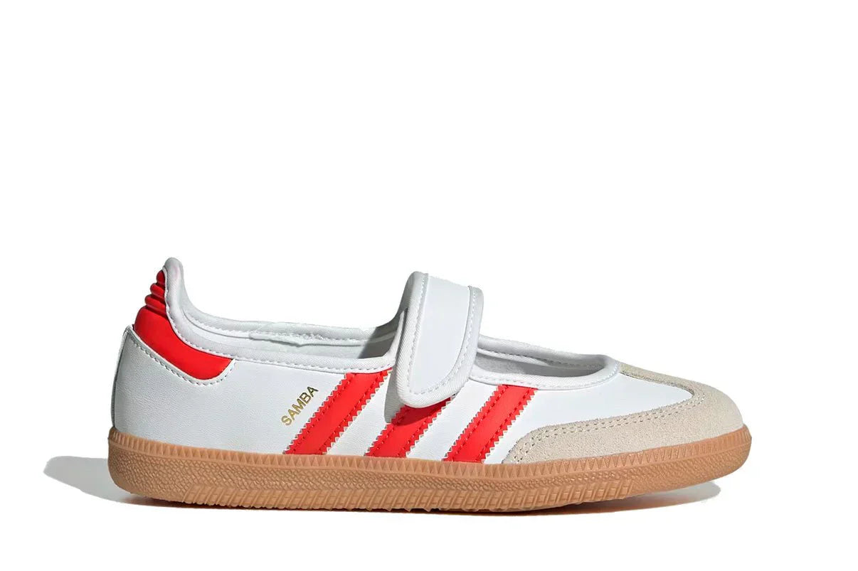 Tênis Adidas Samba Jane White Red Gum Branco vista lateral