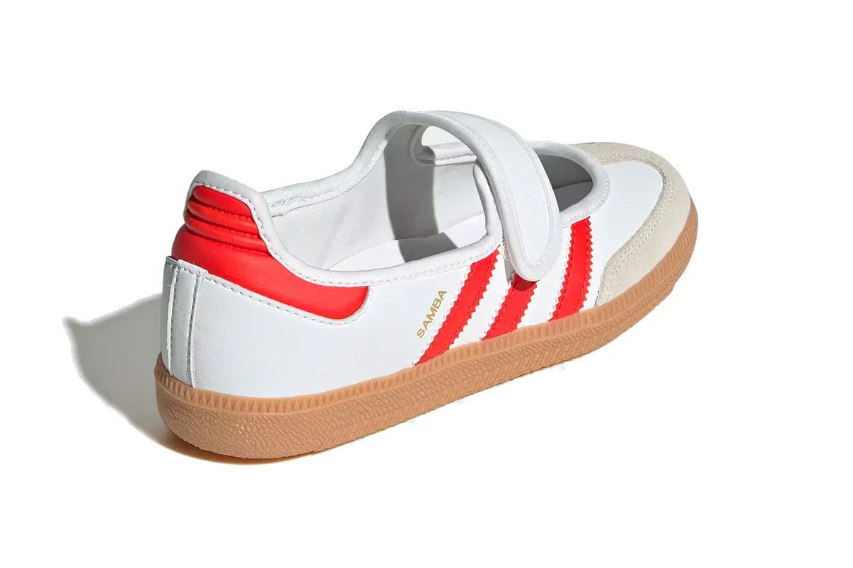 Tênis Adidas Samba Jane White Red Gum Branco detalhe frontal