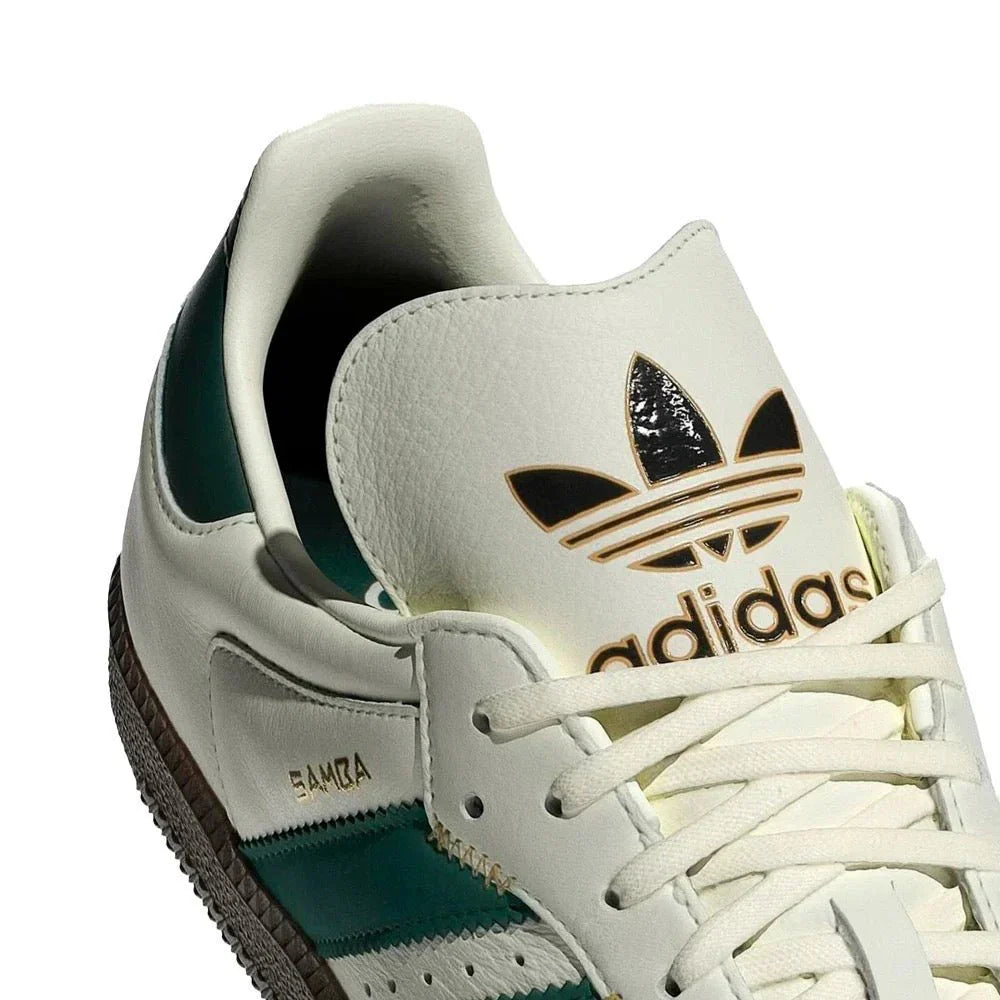 Tênis Adidas Samba OG Ivory Collegiate Green Branco detalhe do material
