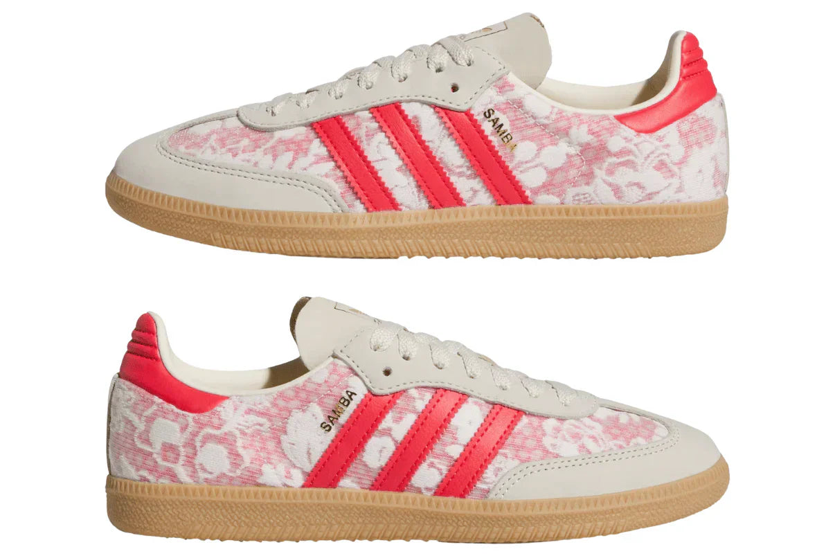Tênis Adidas Samba OG Liberty London Better Scarlet Branco vista traseira