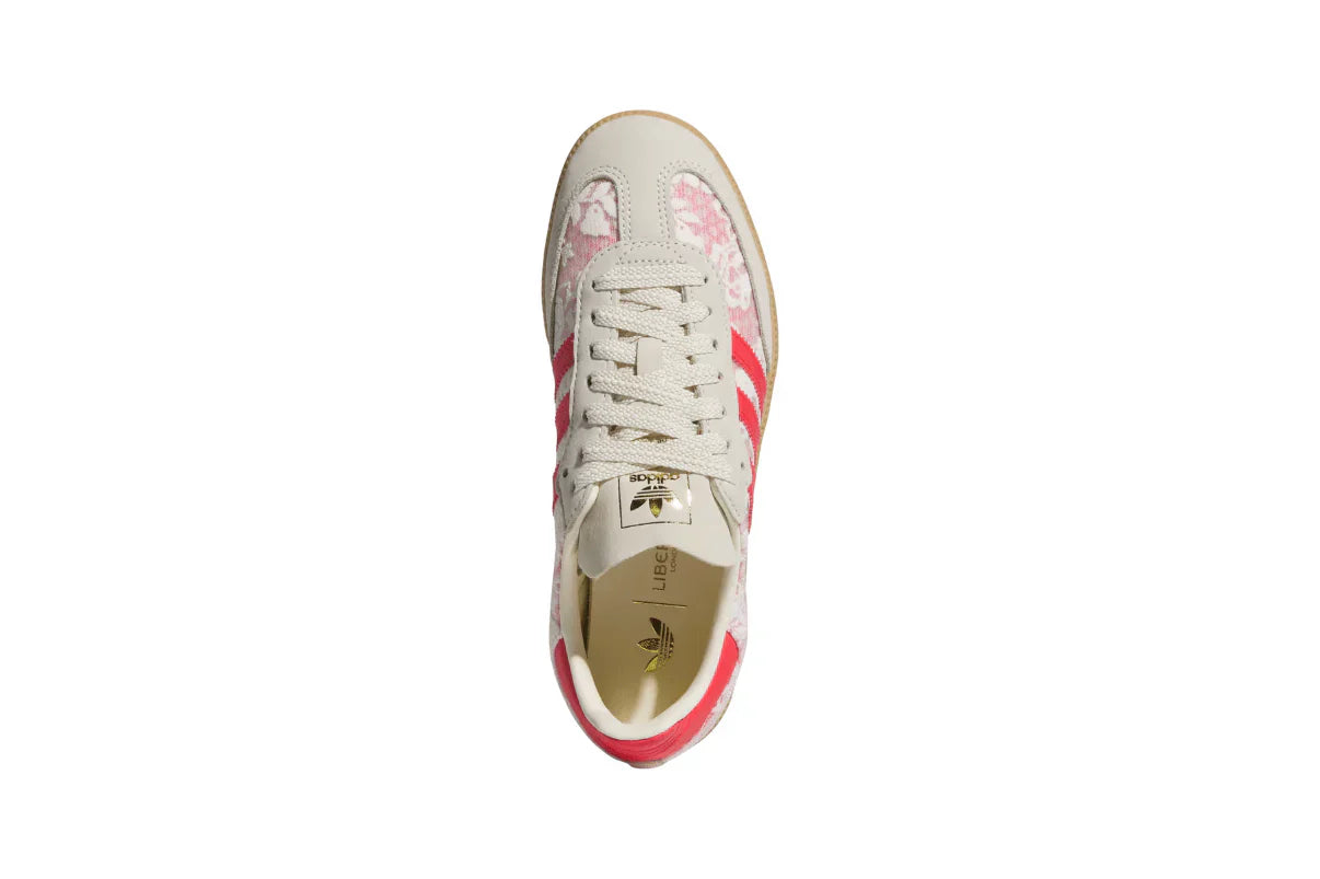 Tênis Adidas Samba OG Liberty London Better Scarlet Branco detalhe lateral