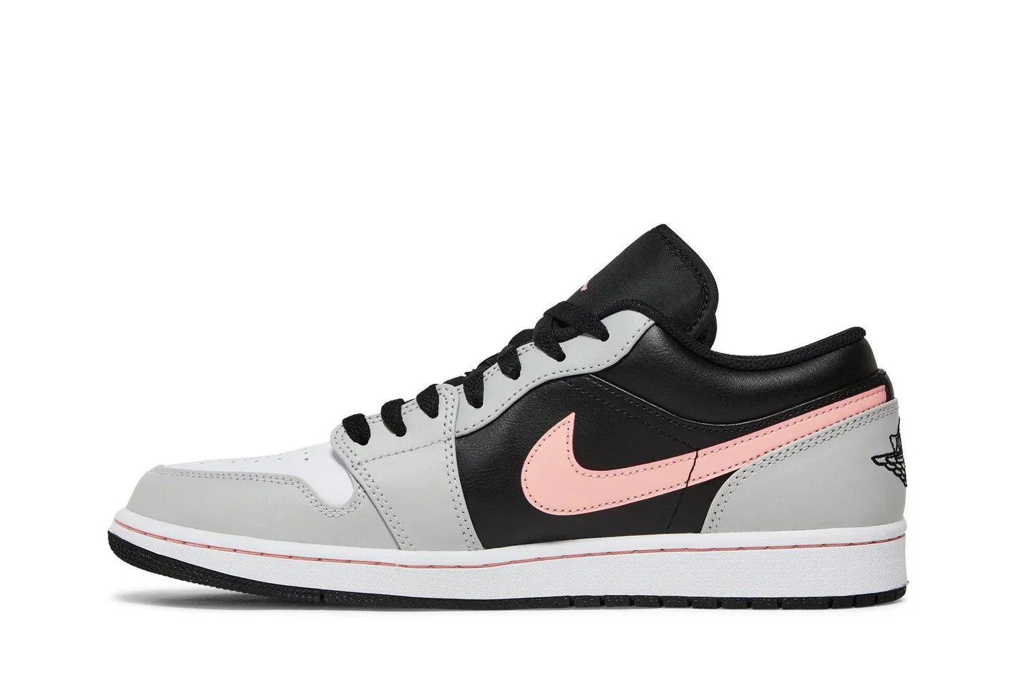 Tênis Air Jordan 1 Low Black Grey Pink Cinza detalhe do material