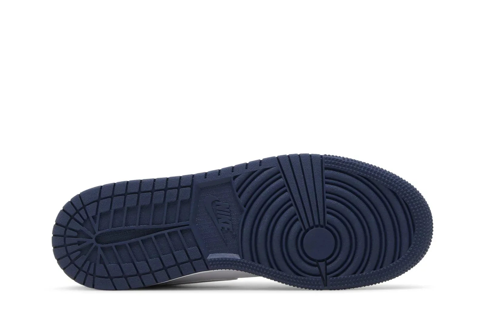 Tênis Air Jordan 1 Low Midnight Navy Wolf Grey Azul Marinho detalhe lateral
