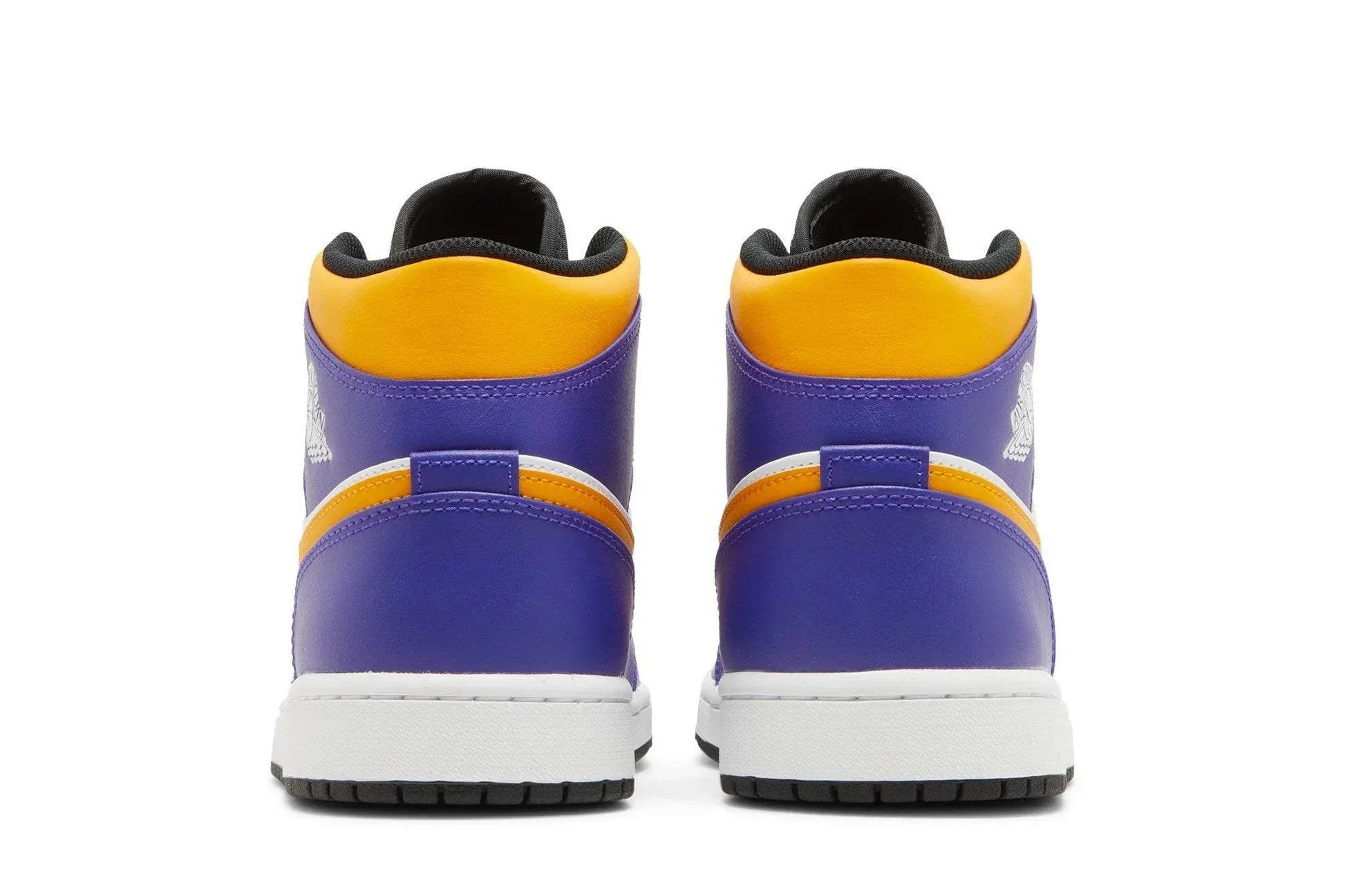 Tênis Air Jordan 1 Mid Lakers Roxo/Amarelo detalhe do solado