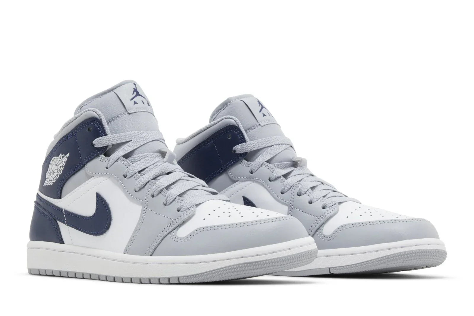 Tênis Air Jordan 1 Mid Wolf Grey Midnight Navy Cinza vista superior