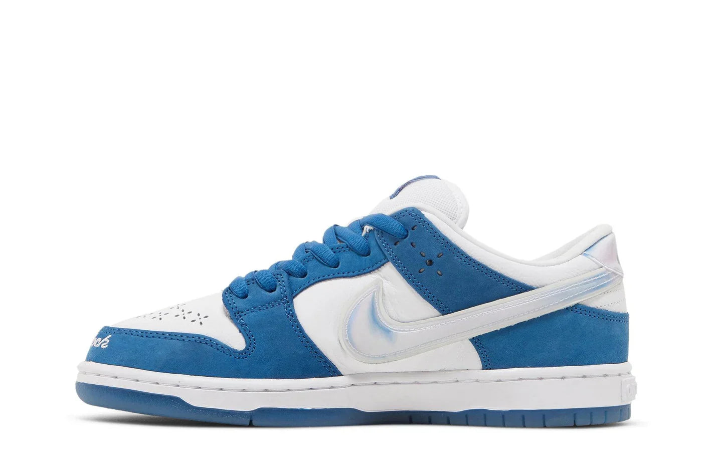 Tênis Born Raised x Nike SB Dunk Low One Block At A Time Azul detalhe do material