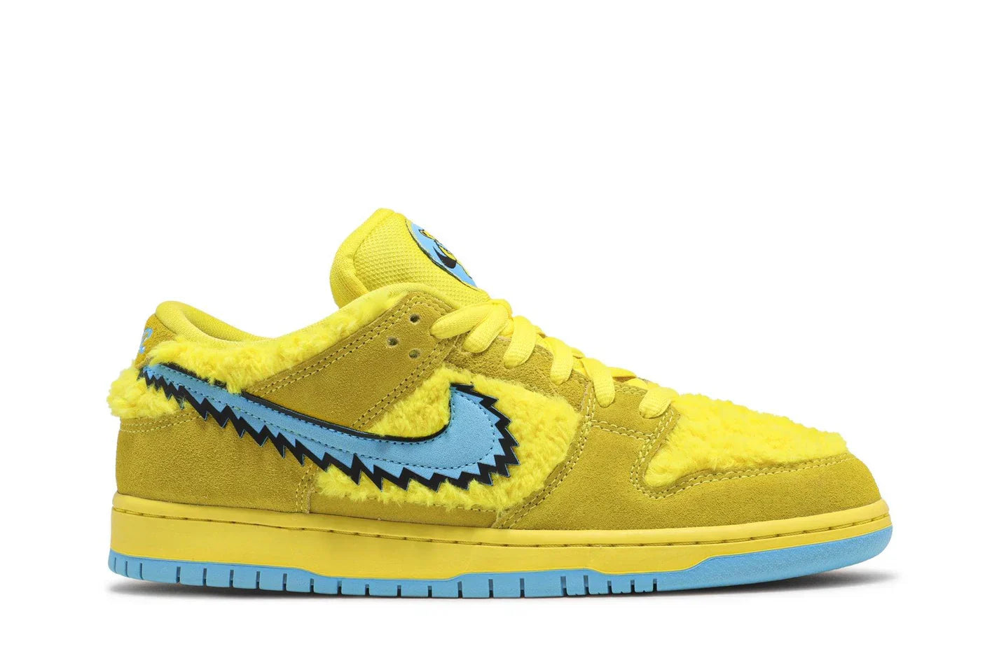 Tênis Grateful Dead x Nike SB Dunk Low Yellow Bear Amarelo vista lateral