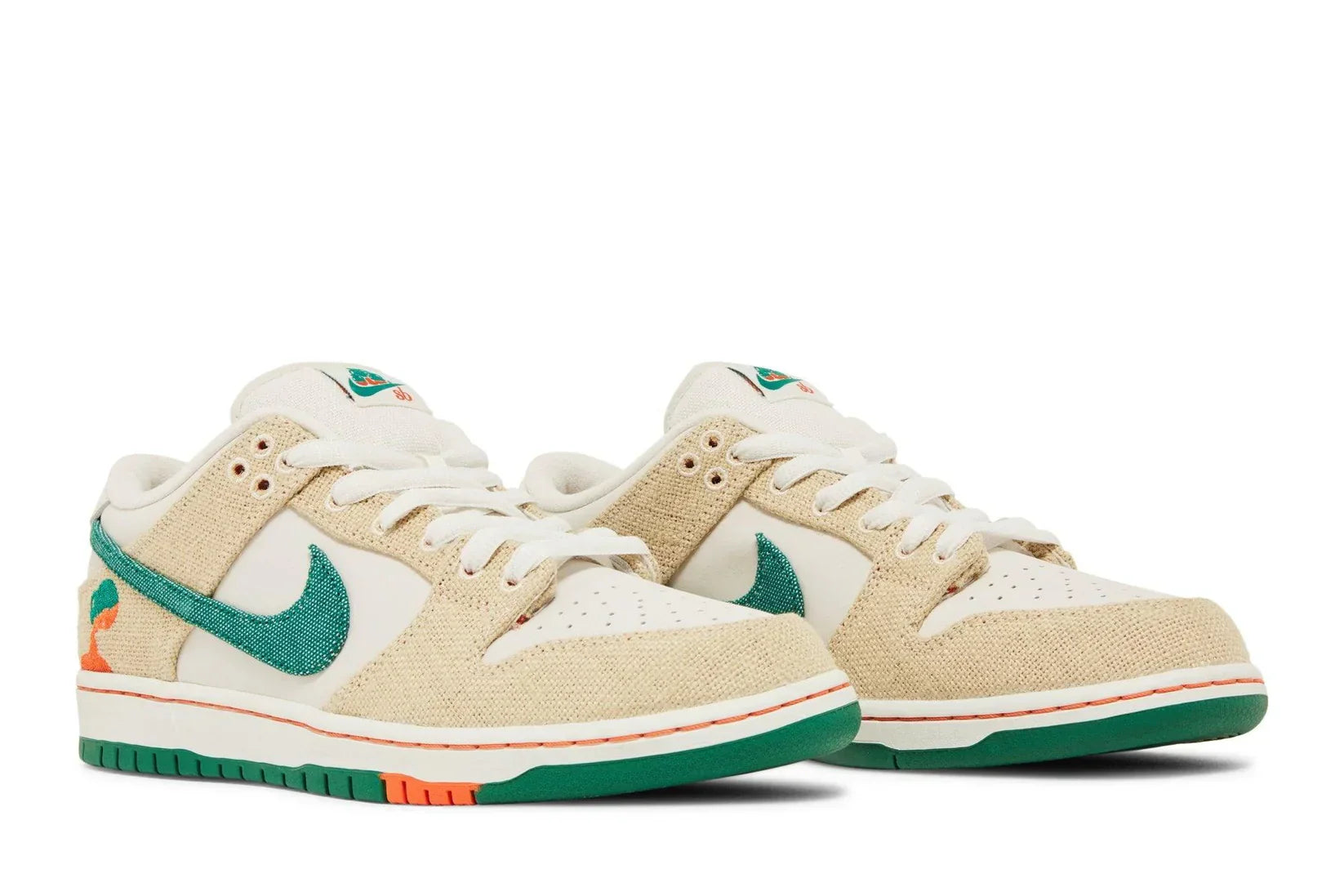 Tênis Jarritos x Nike SB Dunk Low Branco/Verde detalhe do material