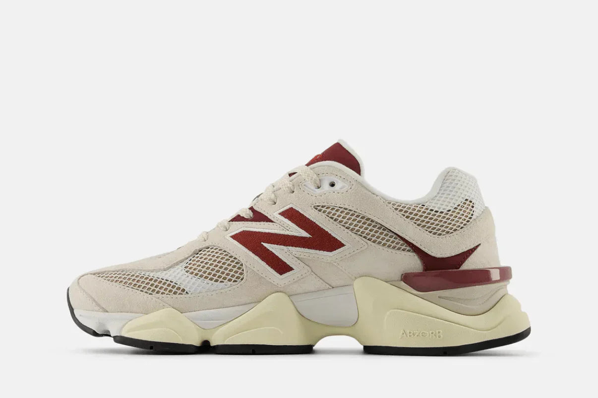 Tênis New Balance 9060 Linen Burgundy Bege vista traseira