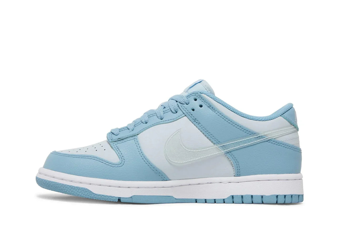 Tênis Nike Dunk Low Blue Clear Swoosh Azul detalhe do material