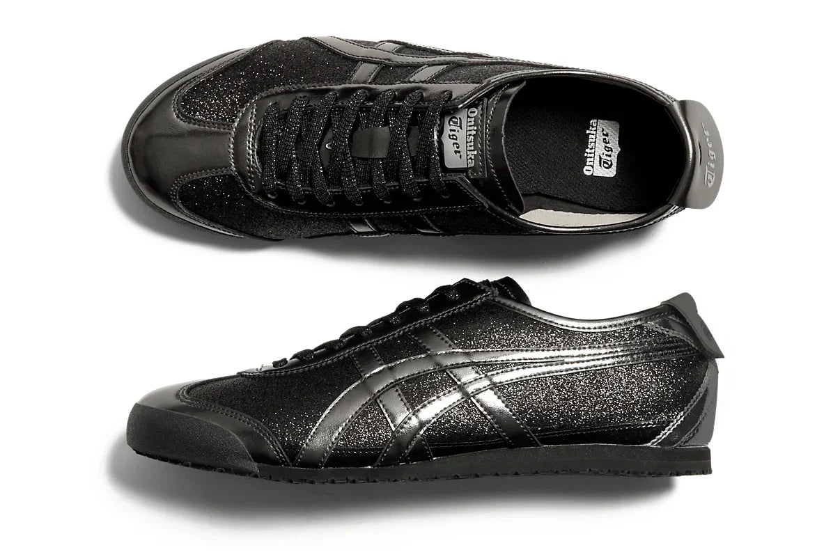 Tênis Onitsuka Tiger Mexico 66 Glitter Pack Black Gunmetal Preto detalhe lateral