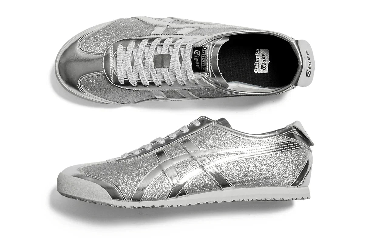 Tênis Onitsuka Tiger Mexico 66 Glitter Pack Pure Silver Prateado detalhe lateral
