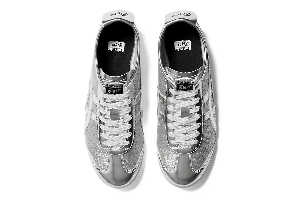 Tênis Onitsuka Tiger Mexico 66 Glitter Pack Pure Silver Prateado detalhe do material