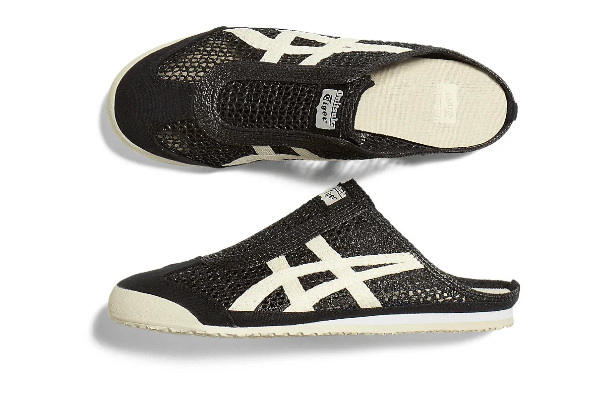 Tênis Onitsuka Tiger Mexico 66 Sabot Black Cream Preto detalhe do material