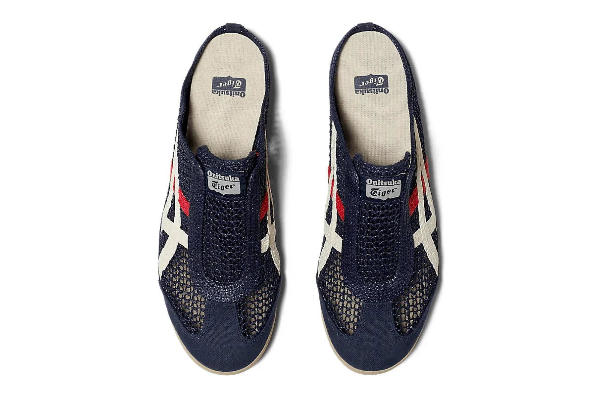 Tênis Onitsuka Tiger Mexico 66 Sabot Iron Navy Cream Azul detalhe do material