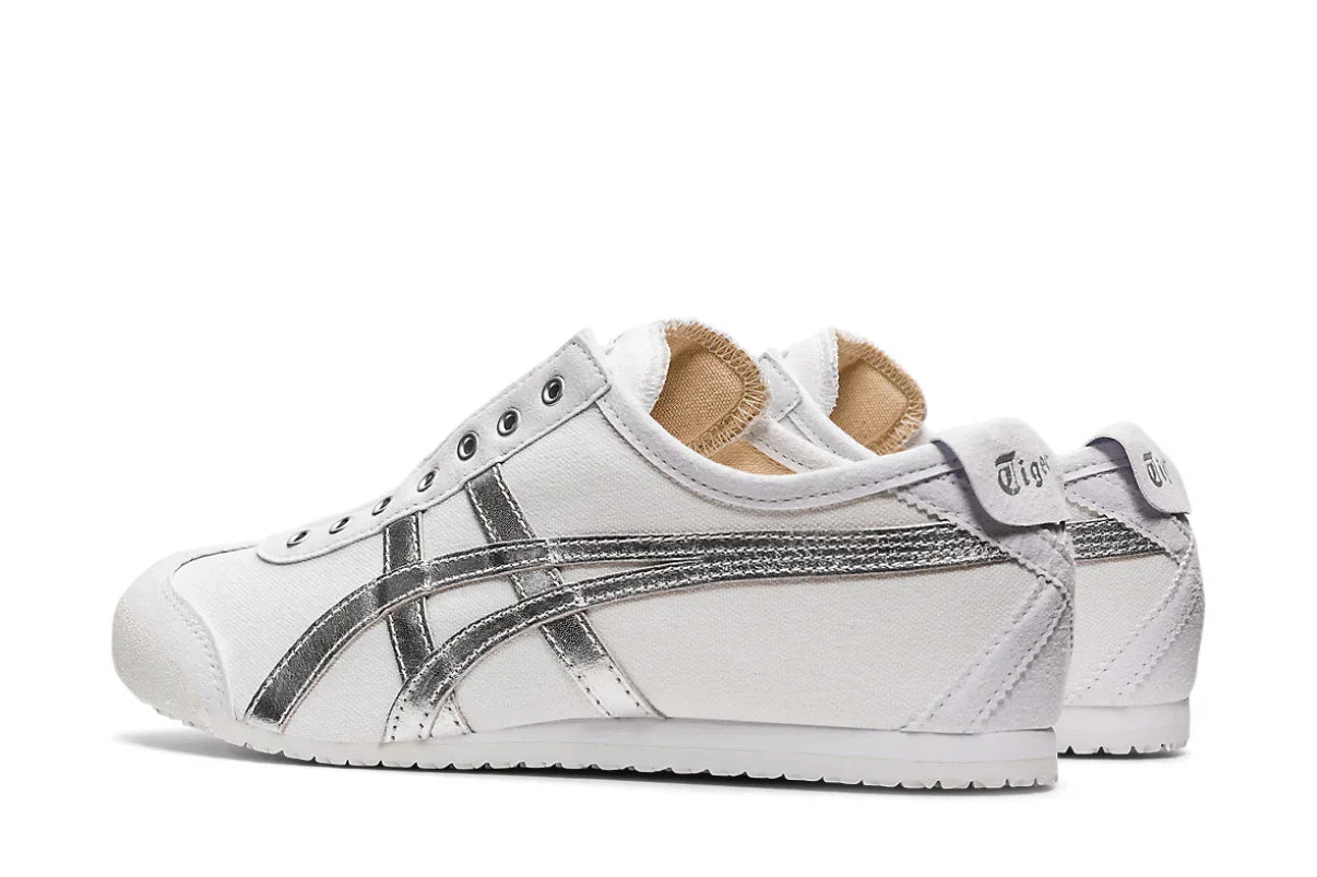 Tênis Onitsuka Tiger Mexico 66 Slip-On White Pure Silver Prateado detalhe do solado