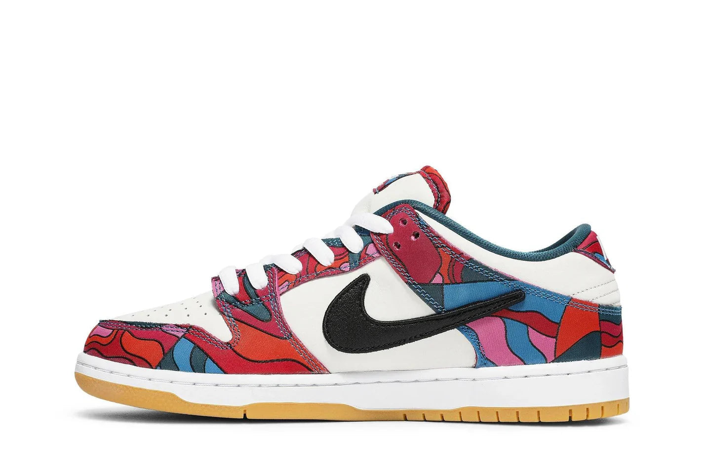 Tênis Parra x Nike SB Dunk Low Pro Abstract Art Colorido detalhe lateral
