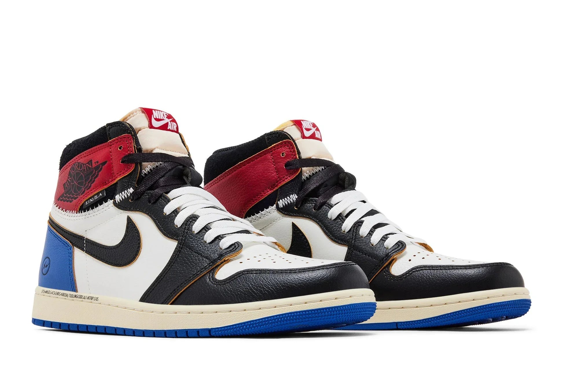Tênis Air Jordan 1 High Fragment Design x Union LA Varsity Red Branco vista superior