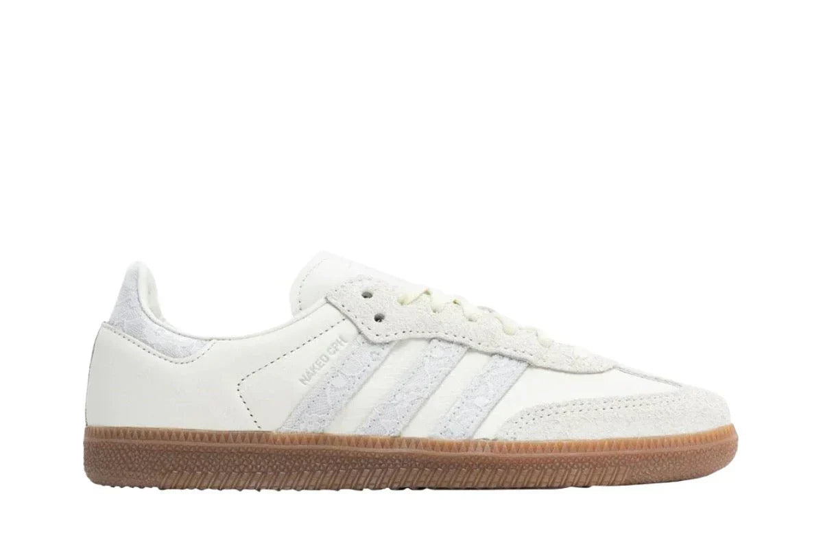 Tênis Adidas Samba Og x Naked Consortium Off White Crystal White Branco vista lateral