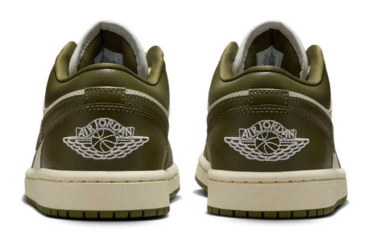 Tênis Air Jordan 1 Low Medium Olive Verde detalhe do material