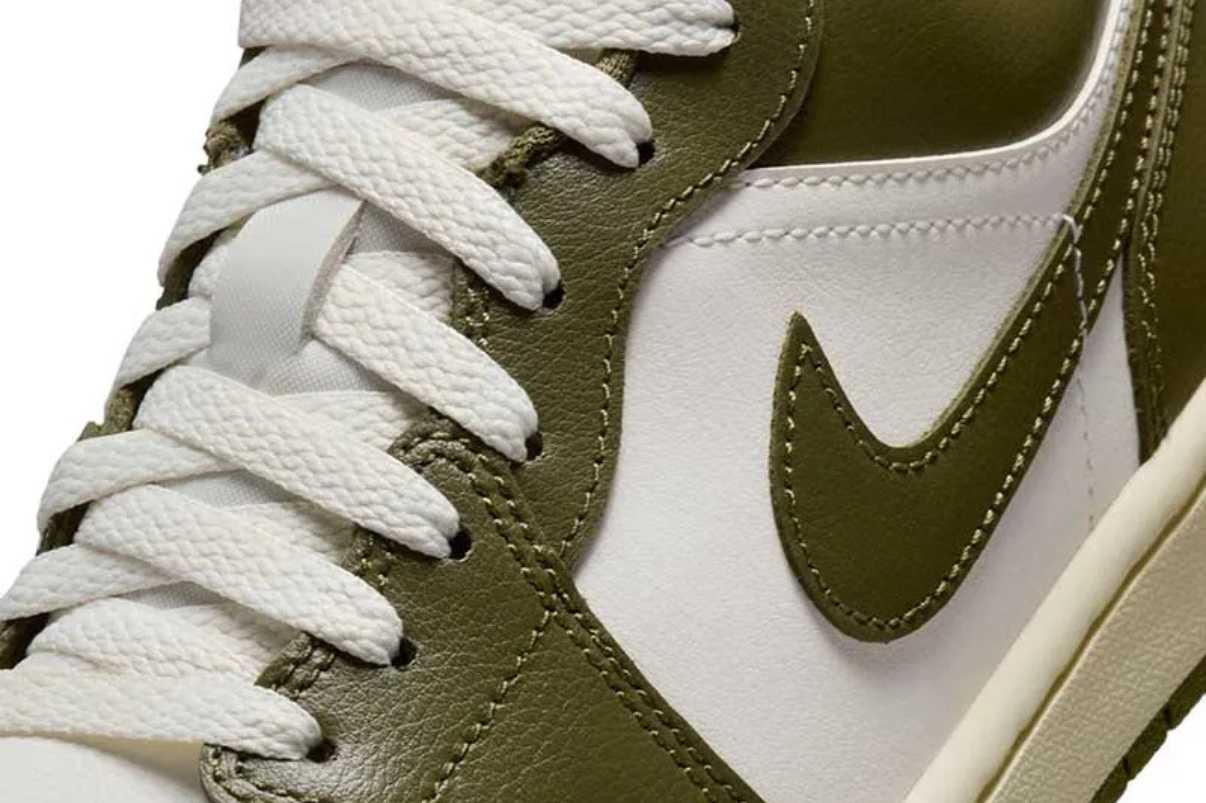 Tênis Air Jordan 1 Low Medium Olive Verde detalhe frontal