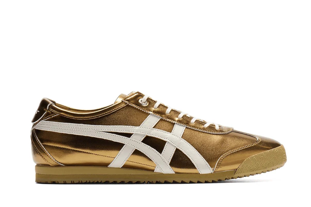 Tênis Onitsuka Tiger Mexico 66 SD Metallic Series Desert Camp Cream Dourado detalhe interno