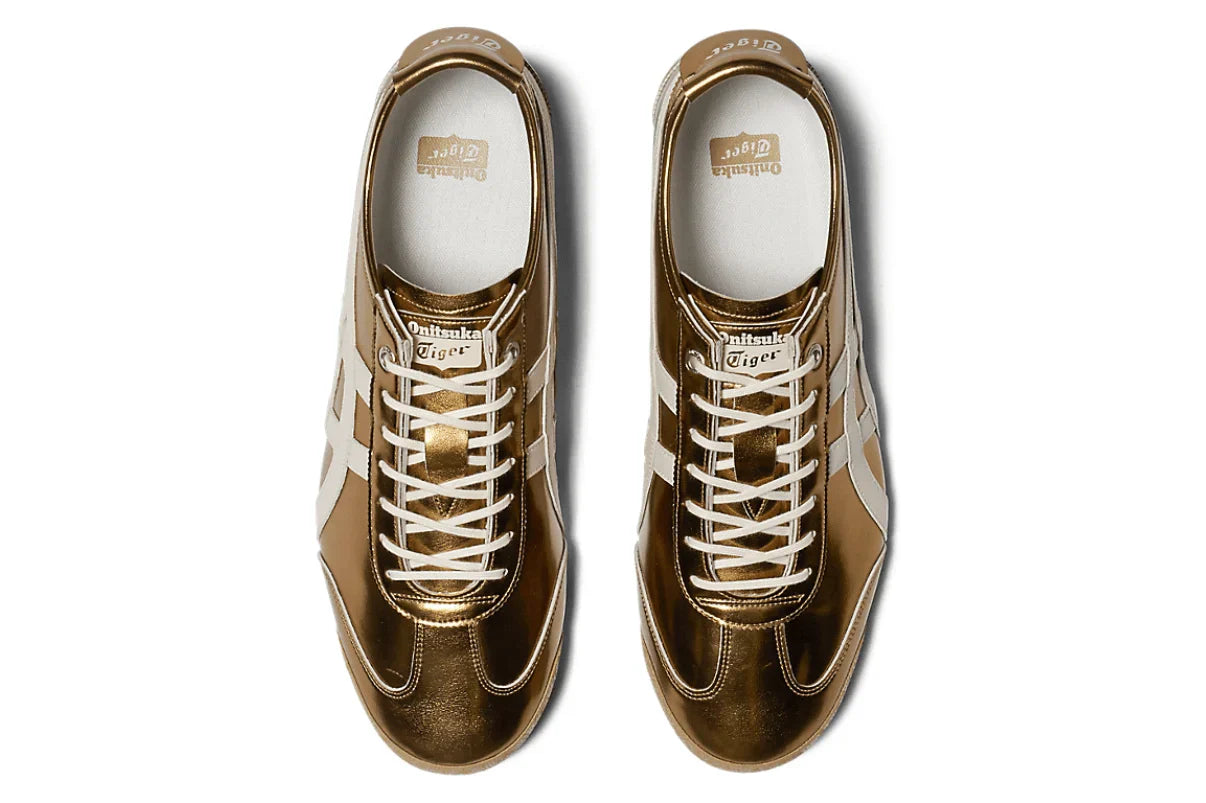 Tênis Onitsuka Tiger Mexico 66 SD Metallic Series Desert Camp Cream Dourado vista superior