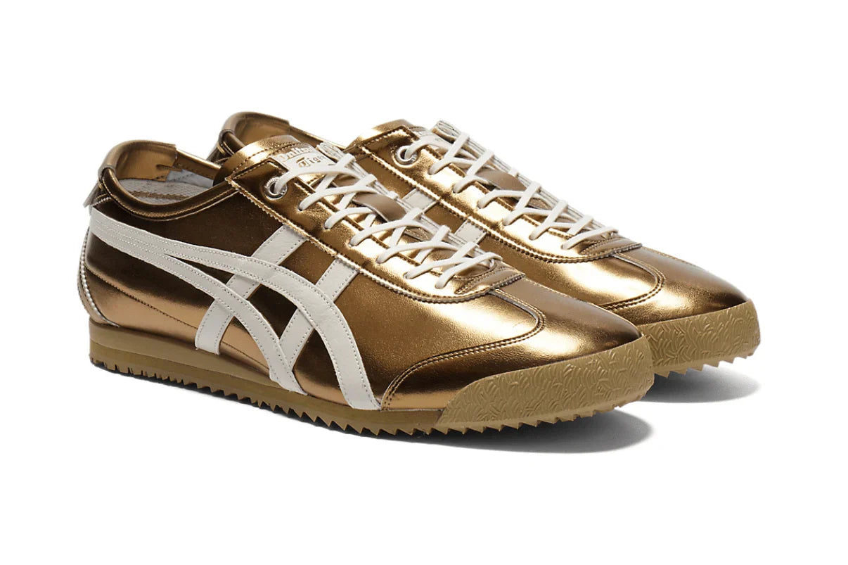 Tênis Onitsuka Tiger Mexico 66 SD Metallic Series Desert Camp Cream Dourado vista traseira