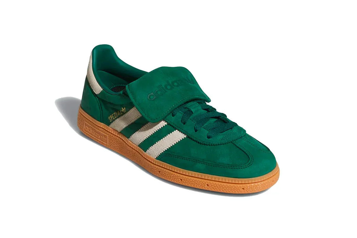 Tênis Adidas Handball Spezial LT Collegiate Green Cream White Verde detalhe lateral