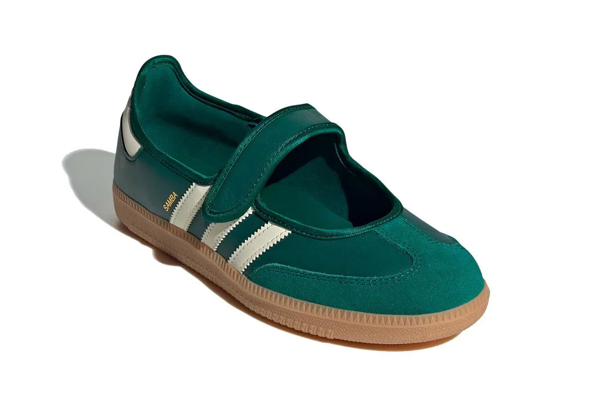 Tênis Adidas Samba Jane Green White Gum Verde detalhe do material