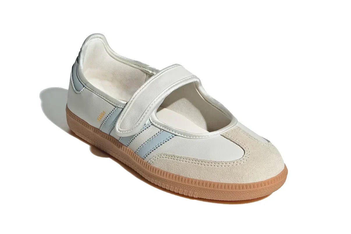Tênis Adidas Samba Jane White Blue Gum Branco detalhe lateral