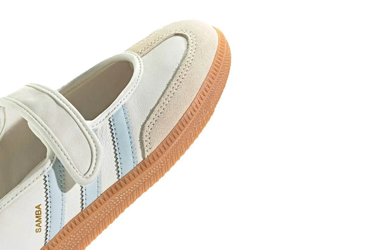 Tênis Adidas Samba Jane White Blue Gum Branco detalhe frontal
