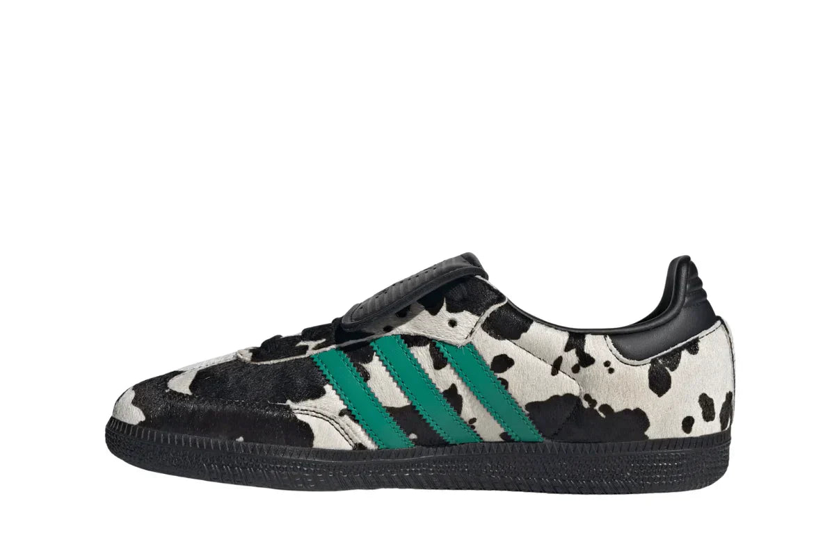 Tênis Adidas Samba LT Cow Print Black White Preto detalhe do acabamento