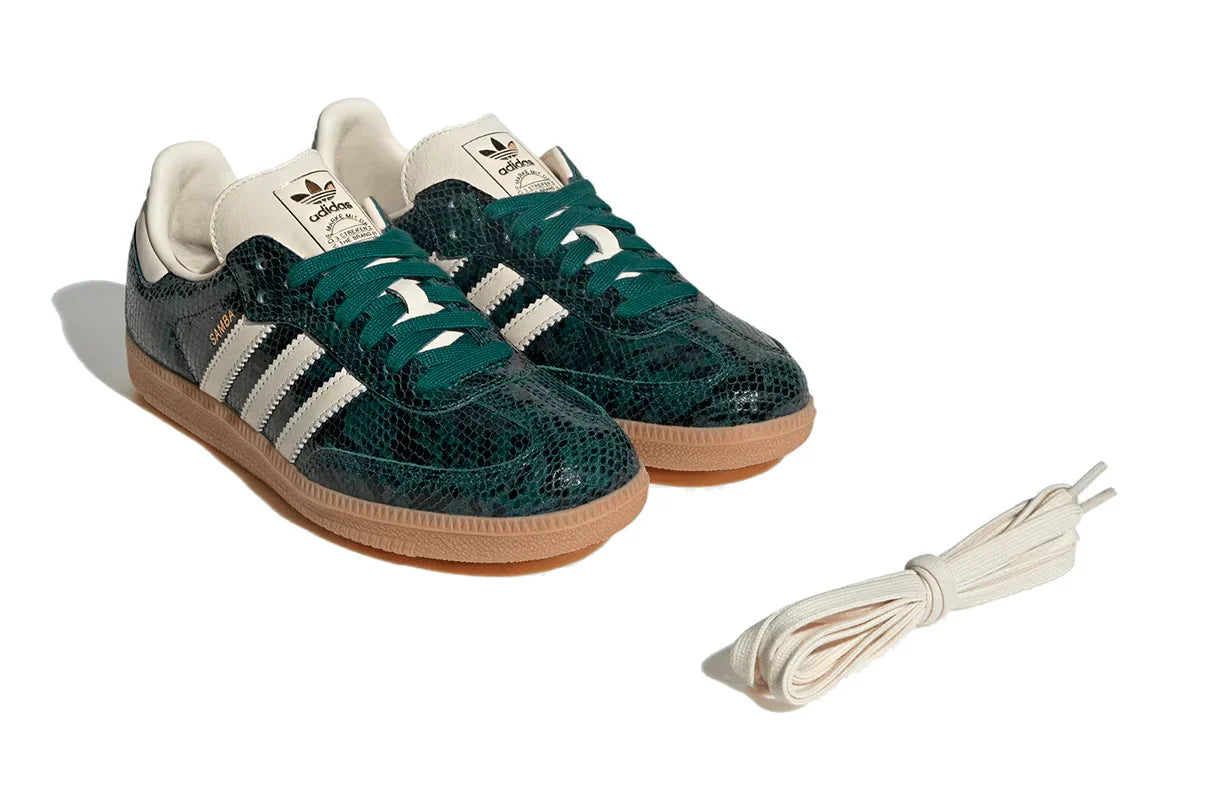Tênis Adidas Samba OG Snakeskin Collegiate Green Verde detalhe lateral