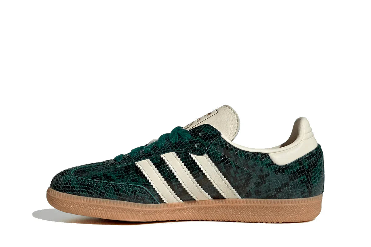 Tênis Adidas Samba OG Snakeskin Collegiate Green Verde detalhe do acabamento