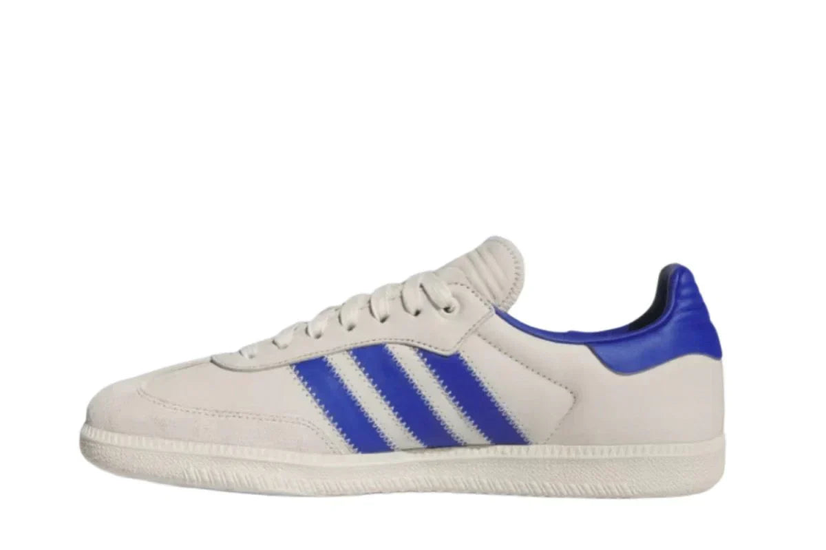 Tênis Adidas Samba x Humanrace Navy Aluminum Cinza detalhe do material