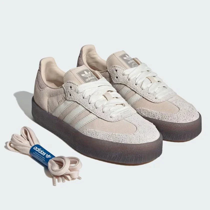 Tênis Adidas Sambae Linen Gum Bege detalhe do material