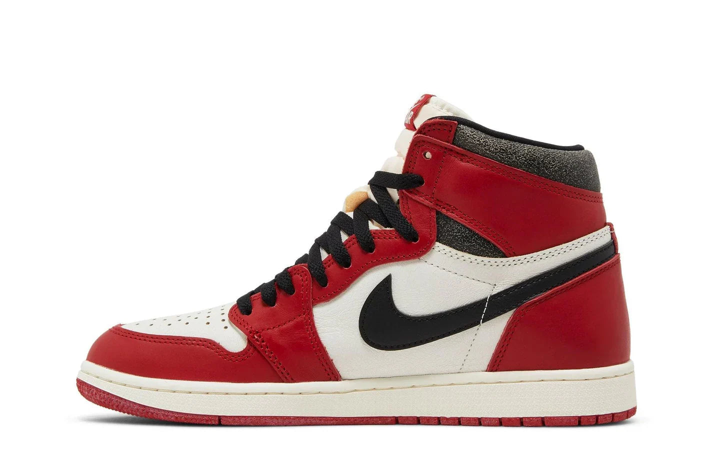 Tênis Air Jordan 1 High Chicago Lost and Found Vermelho detalhe do material