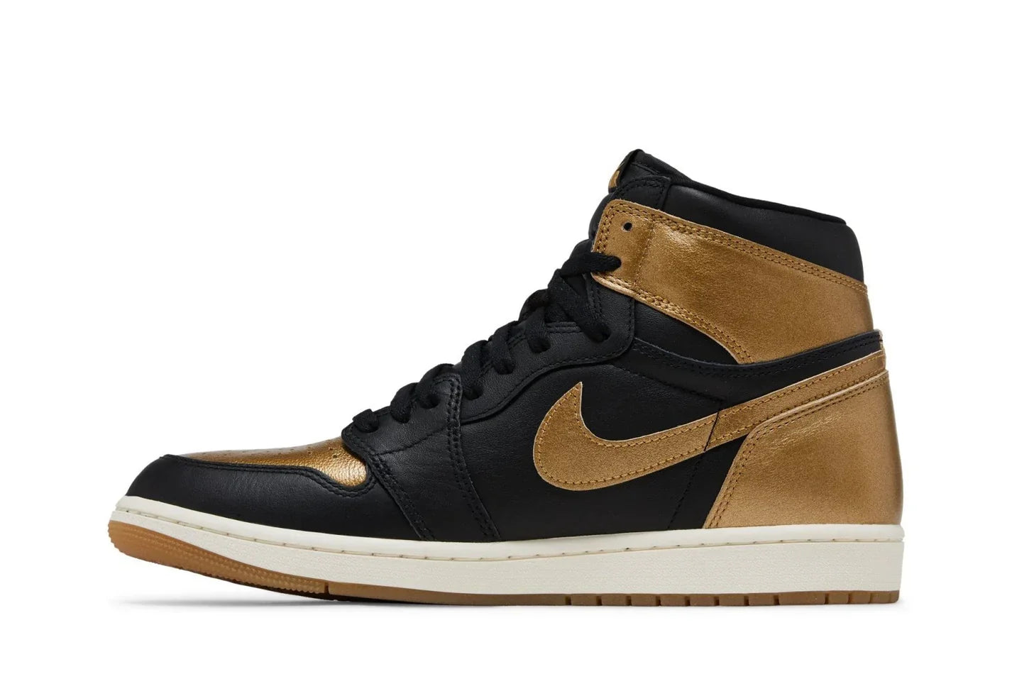 Tênis Air Jordan 1 High Og Black Metallic Gold Preto detalhe do material