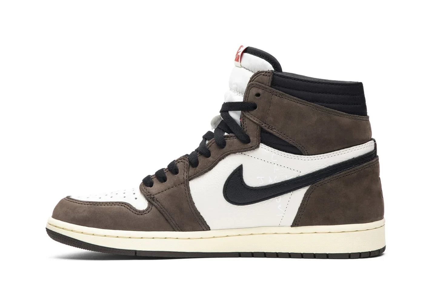 Tênis Air Jordan 1 High Og Sp x Travis Scott Mocha detalhe do material
