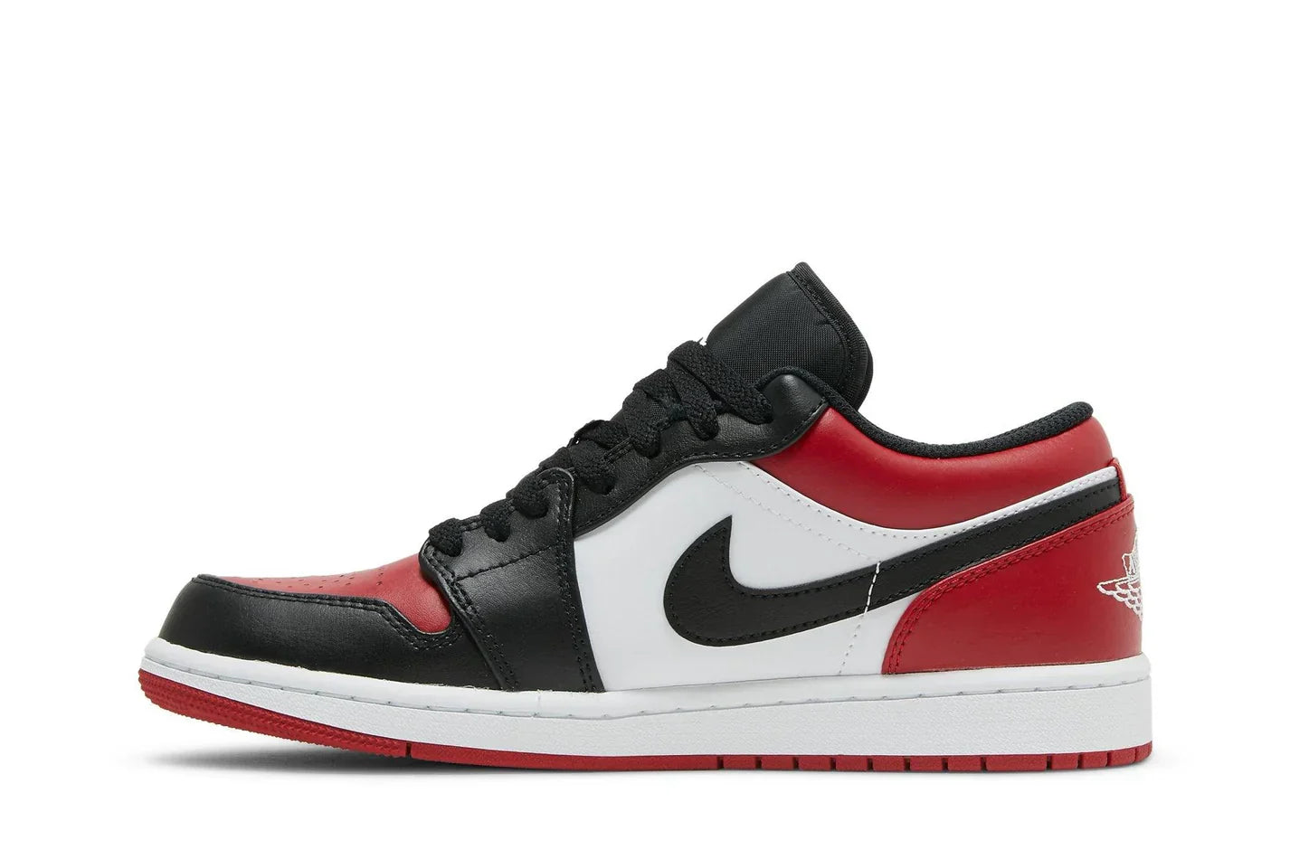 Tênis Air Jordan 1 Low Bred Toe Vermelho detalhe do material